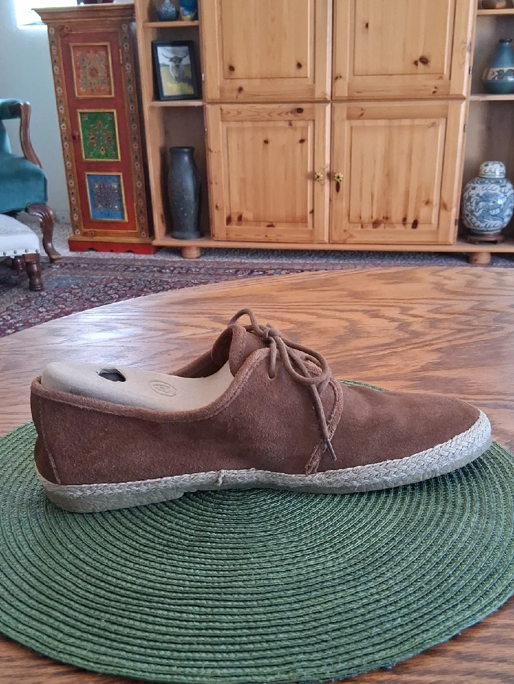 Men's Ralph Lauren Polo Brown Suede Two Eye Jute Lace Up Loafers Size 11